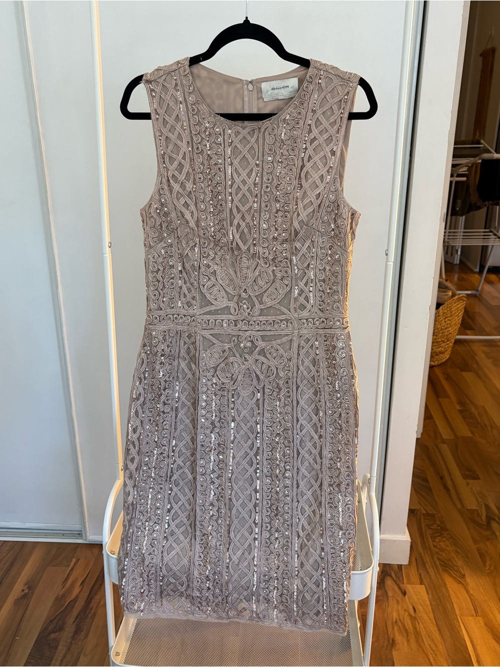 BHLDN | Sleeveless Embellished Lace Cocktail Dress in Taupe